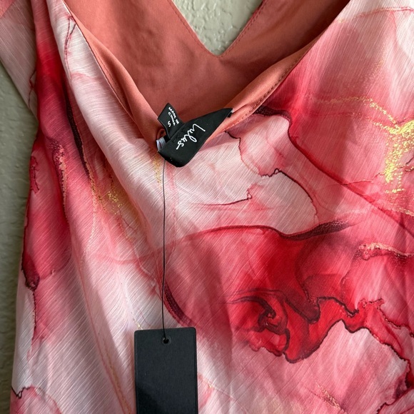 NEW LULUS Bright Charm Pink Abstract Print Chiffon Slip Midi Dress SZ SMALL - Picture 6 of 8